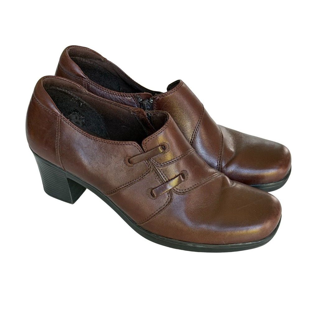 Clarks Bendables Leather Women's Size 10M Brown Ankle Boots Heeled Shoes